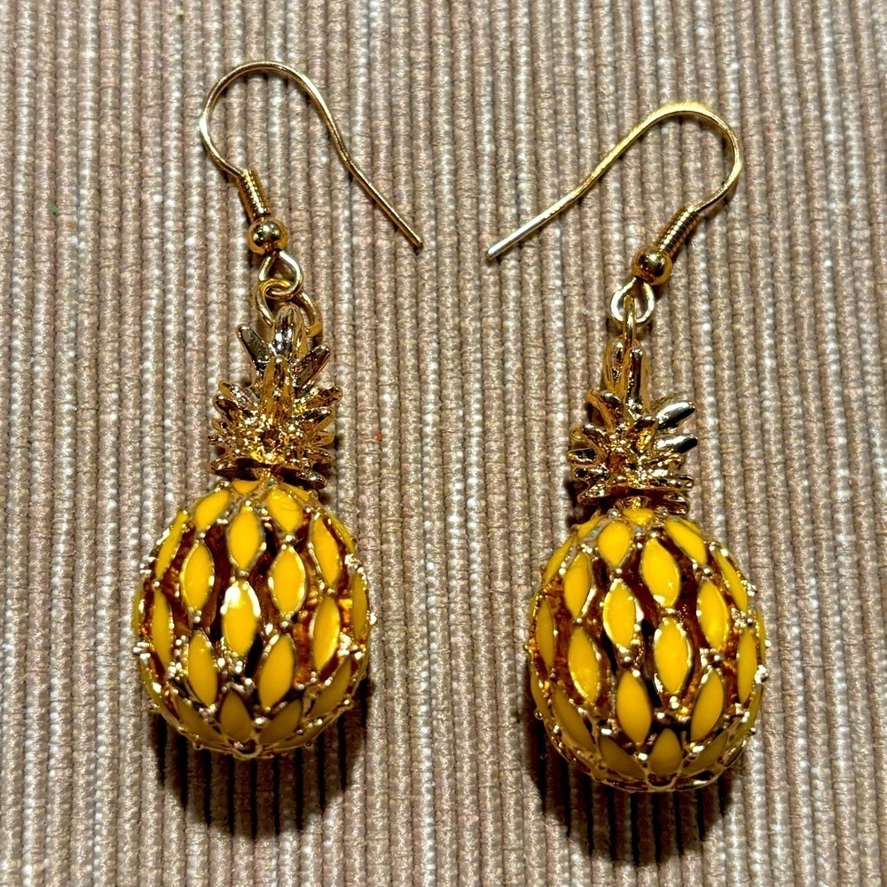 EXPRESSIONS Pineapple Dangly Earrings Gold Toned and Yellow